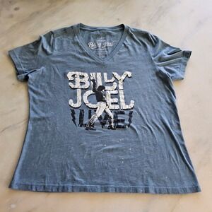 Billy Joel Concert T Shirt Women's V Neck Graphic Tee‎ Music Band Top
